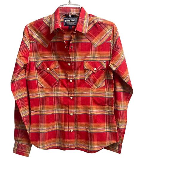 Panhandle Slim Rough Stock Western Small Red Colorful Plaid Pearl Snap Shirt - Picture 1 of 4